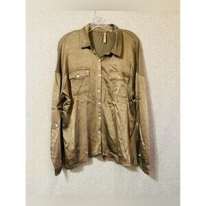 XCVI Olive Green Lightweight Button-Up Shirt Jacket Sz L